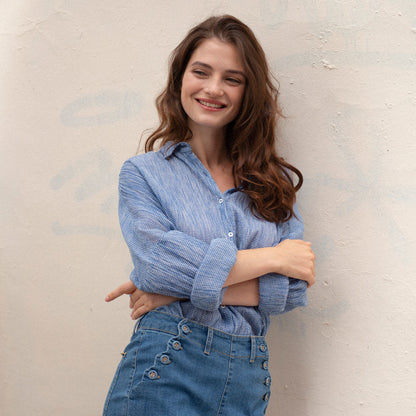 Blouse créponné vichy bleu