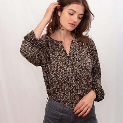 Blouse viscose floral noir