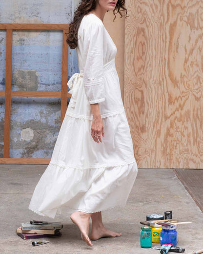 Robe longue vintage voile de coton écru