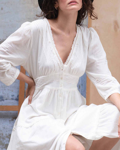 Robe - Longue vintage voile de coton écru