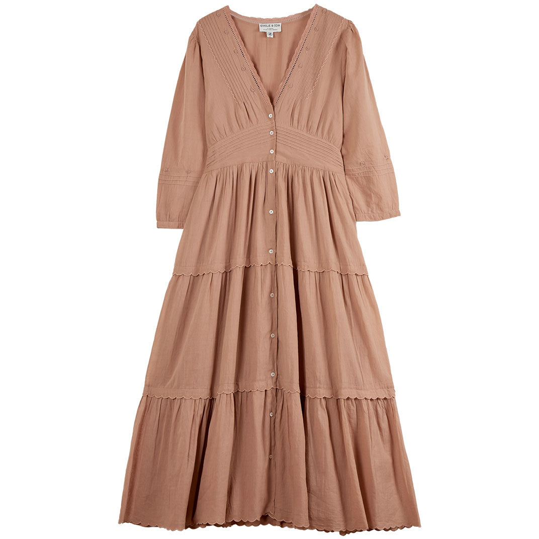 Robe longue vintage voile de coton terracotta