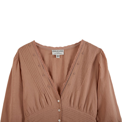 Robe longue vintage voile de coton terracotta