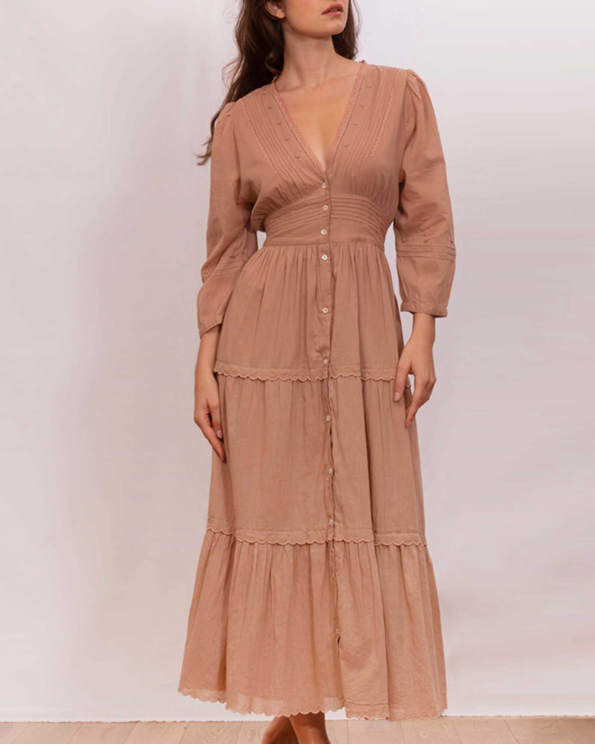 Robe longue vintage voile de coton terracotta