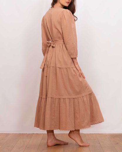Robe longue vintage voile de coton terracotta
