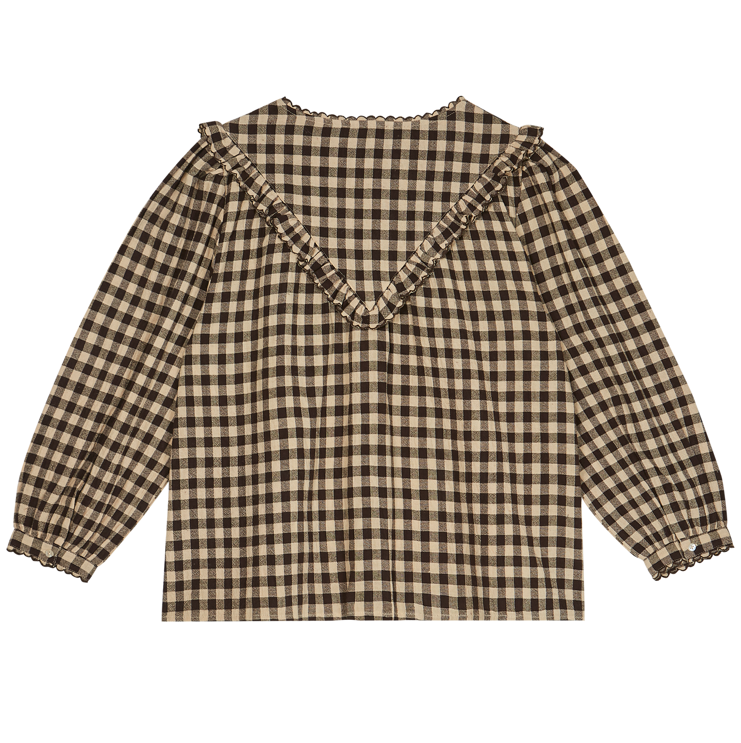 Blouse volantée coton vichy café
