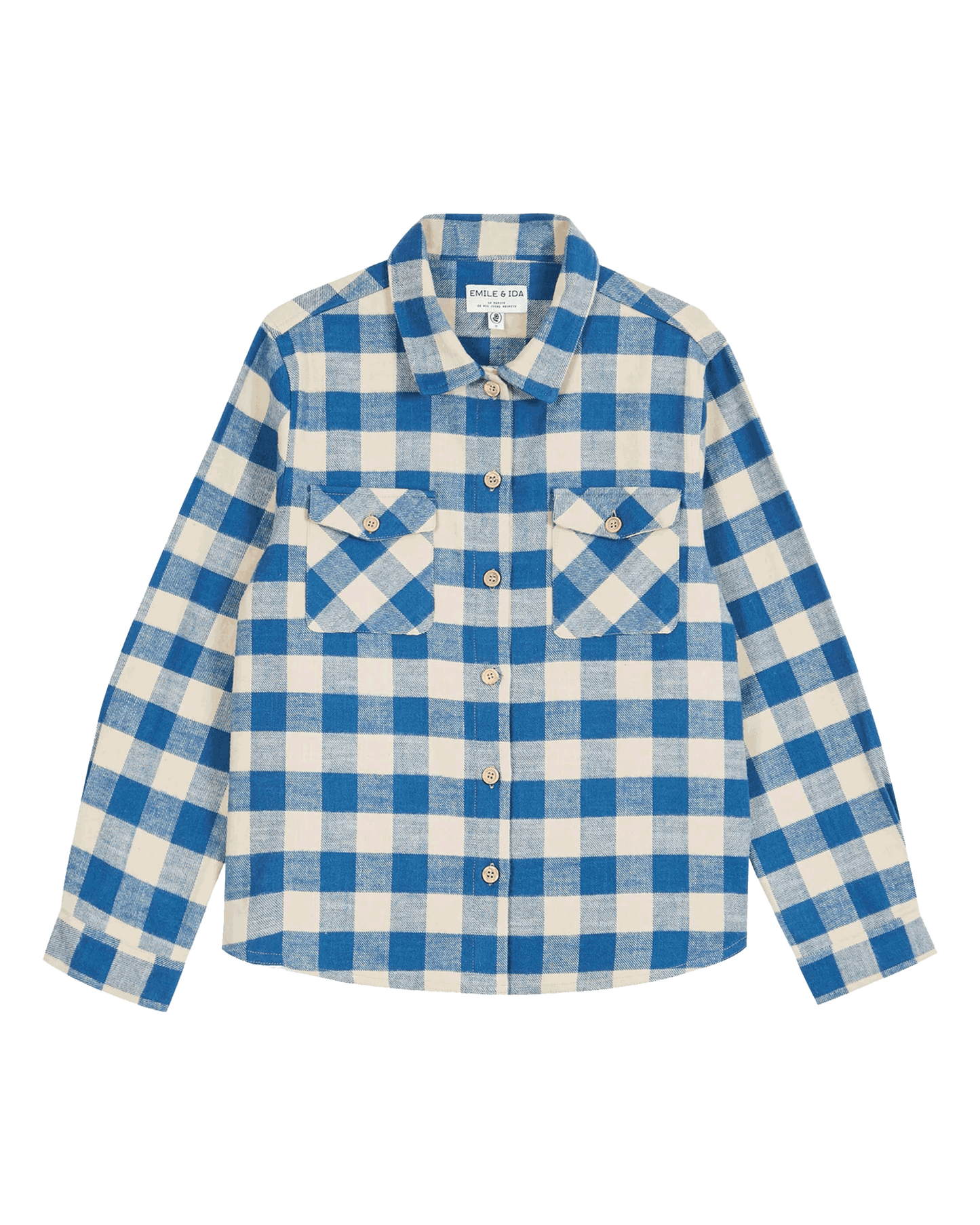 Surchemise flanelle vichy bleu et écru