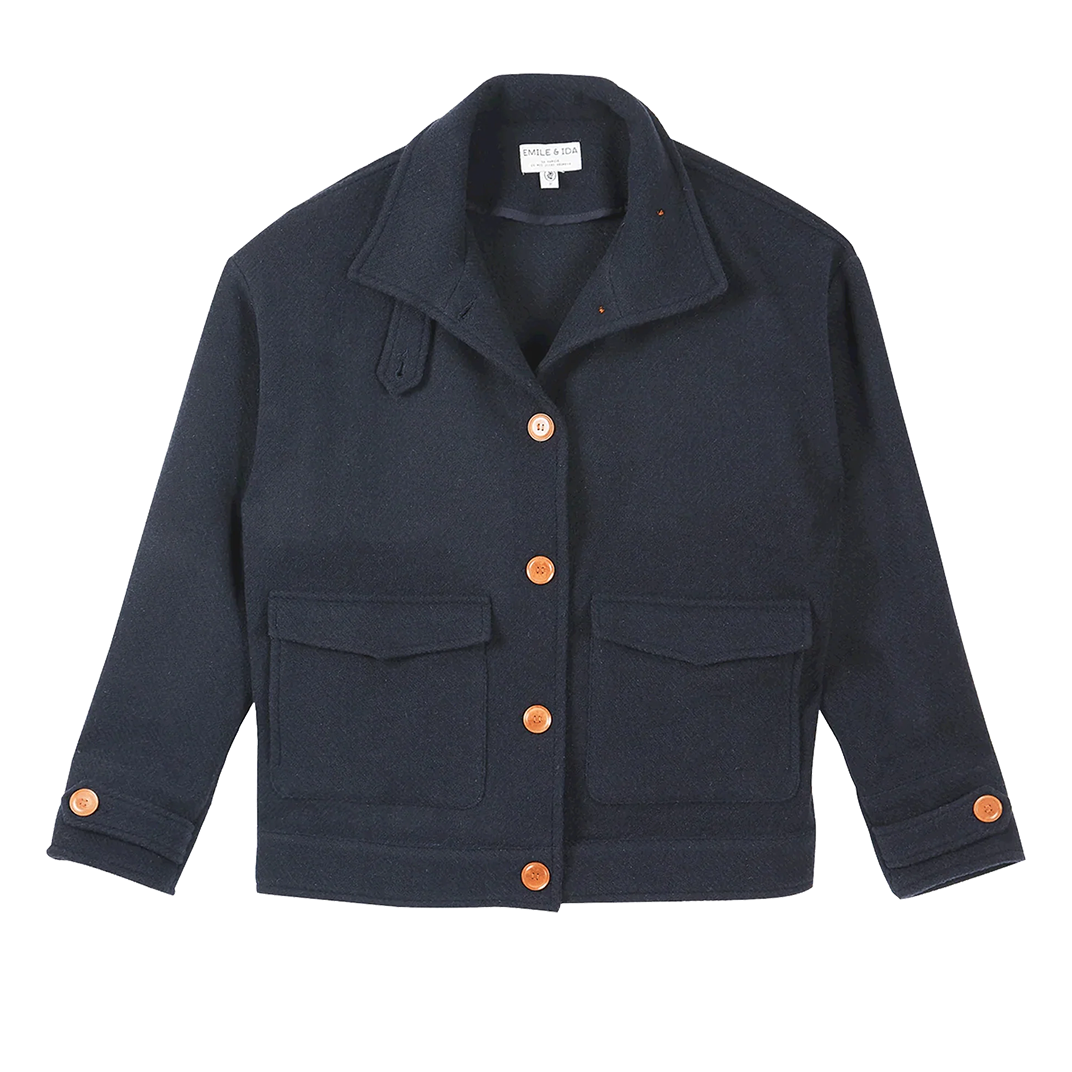 Blouson laine recyclée marine