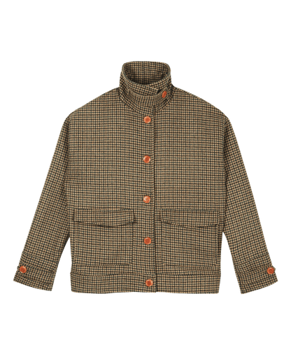 Blouson laine recyclée pied de poule vert