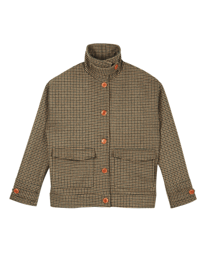 Blouson laine recyclée pied de poule vert