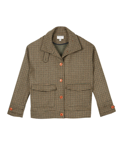Blouson laine recyclée pied de poule vert