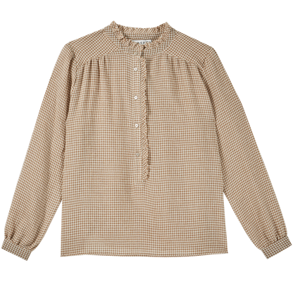 Blouse viscose et laine vichy beige