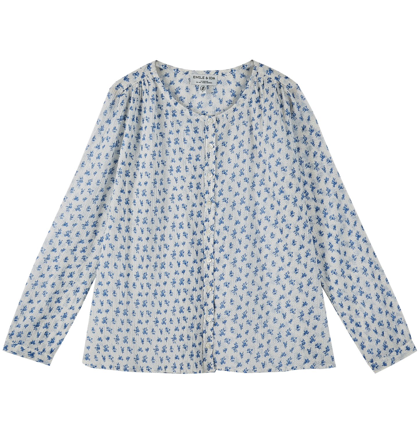 Blouse crépon fleurette bleue
