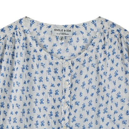 Blouse crépon fleurette bleue
