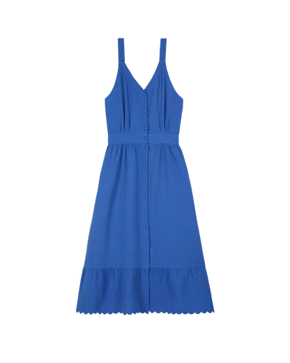 Robe dos nu gaze de coton céleste