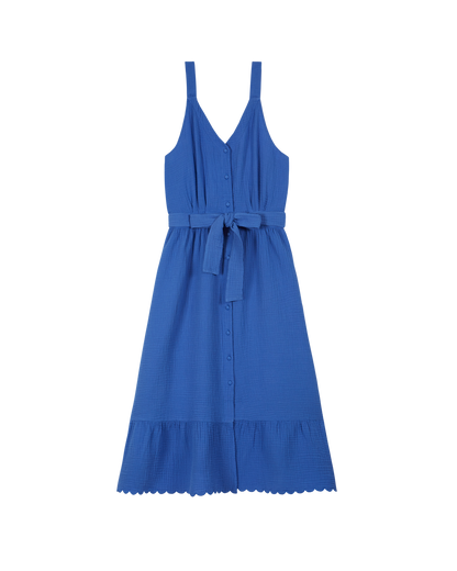 Robe dos nu gaze de coton céleste