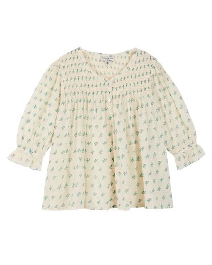Blouse voile de coton écru jonquille violet