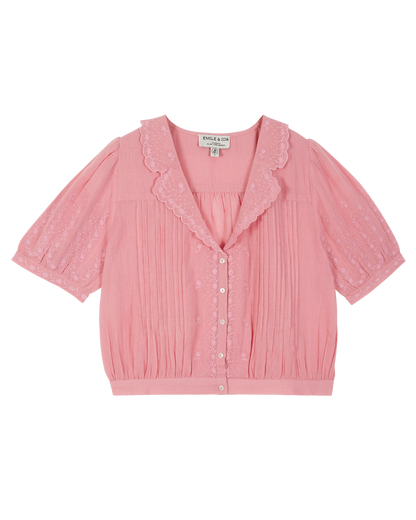 Blouse coton vintage rose