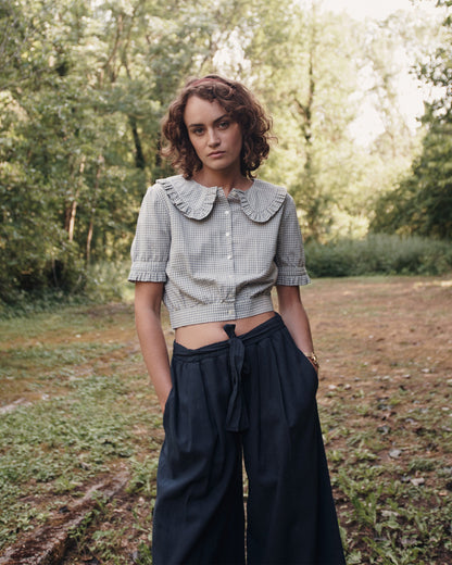 Pantalon noué lin et coton bitume