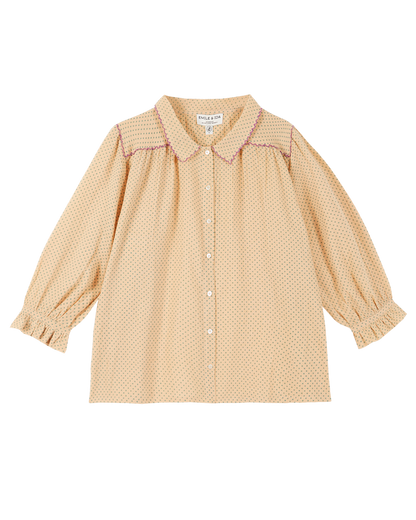 Blouse coton beige pois vert