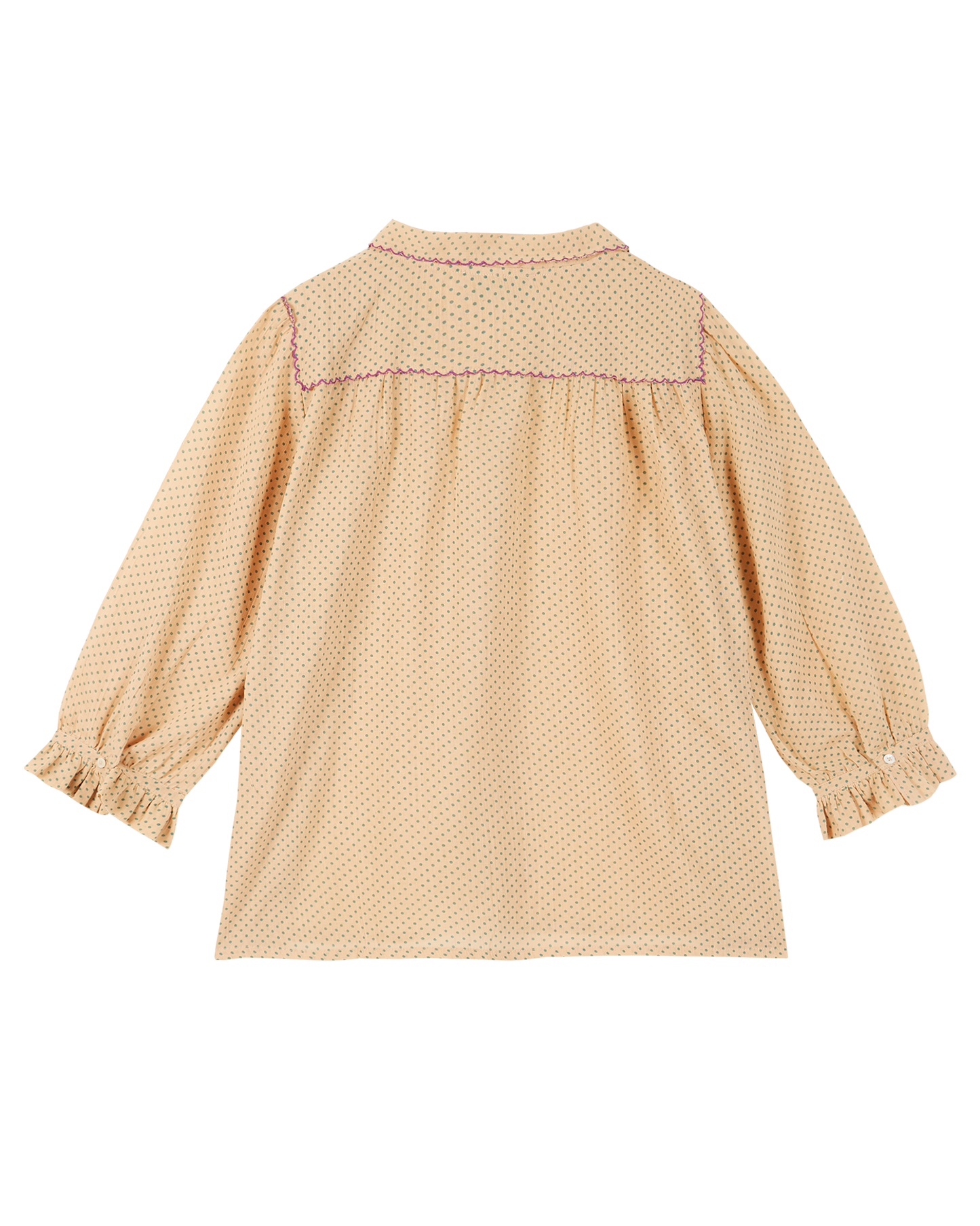 Blouse coton beige pois vert