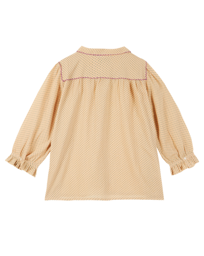 Blouse coton beige pois vert