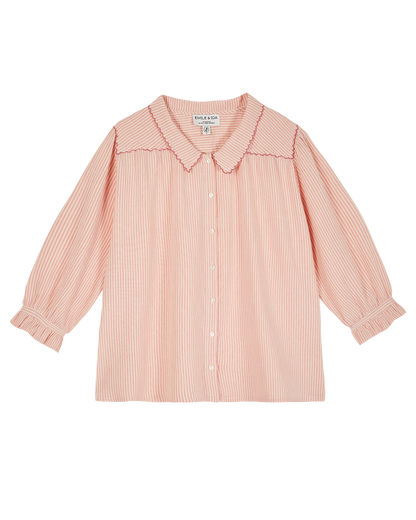 Blouse coton rayures rose et blanc