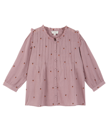 Blouse coton violine pommette