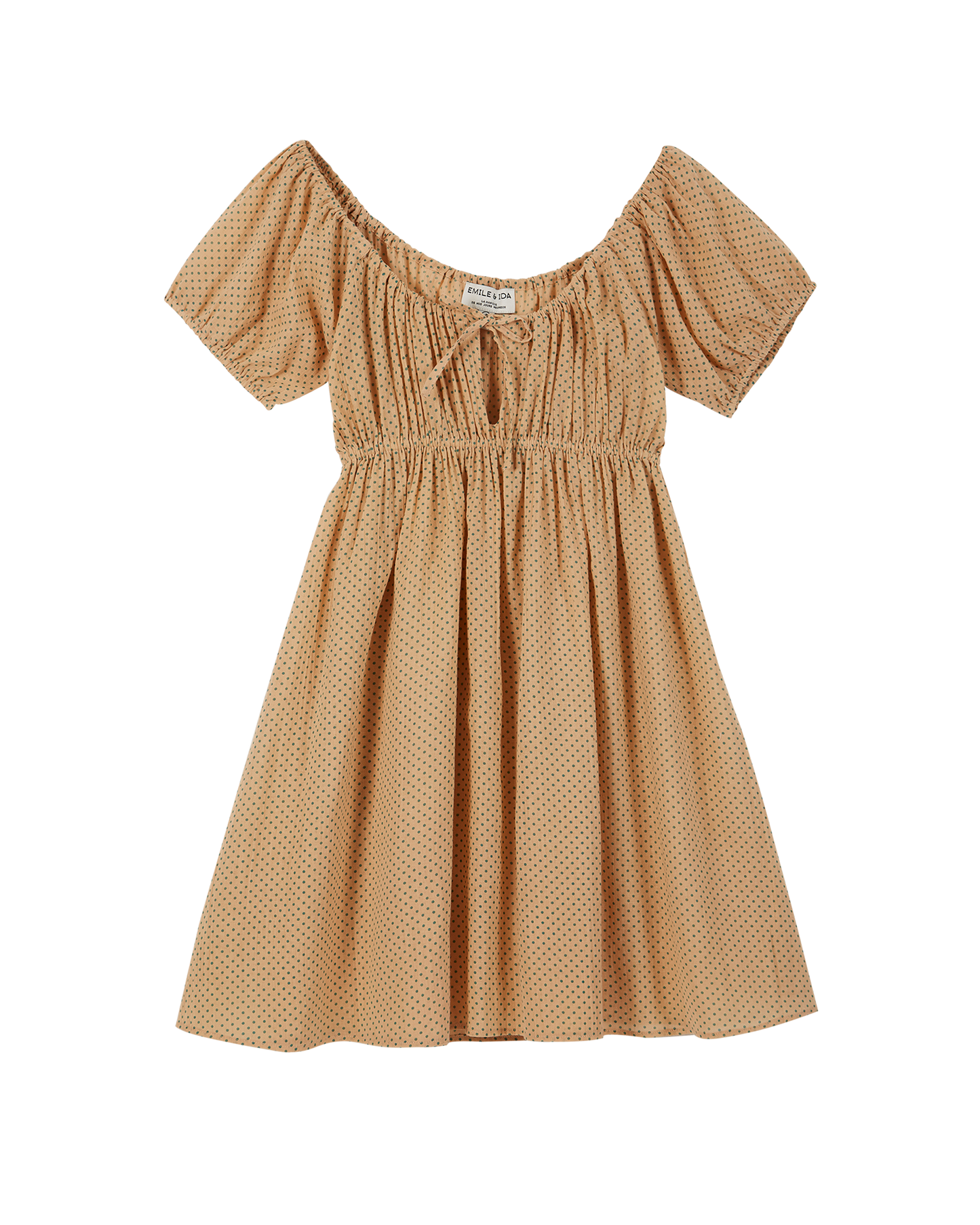 Robe coton beige pois vert