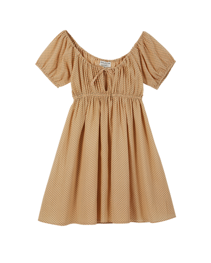 Robe coton beige pois vert