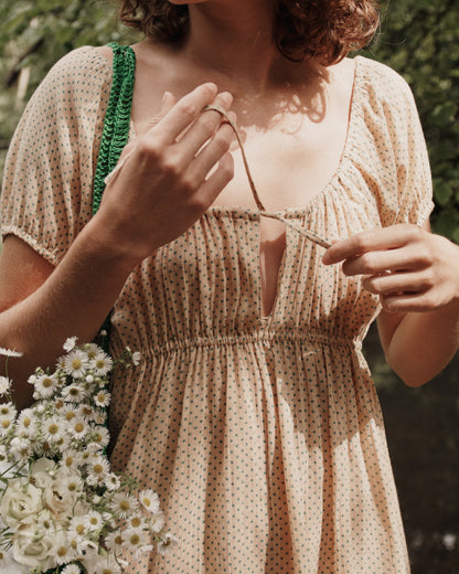 Robe coton beige pois vert