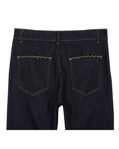 Pantalon à pont boutons dorés coton bio denim medium