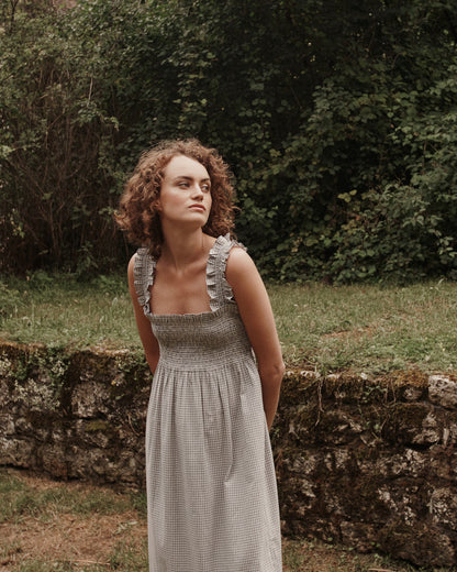 Robe bouillonnée coton vichy bleu
