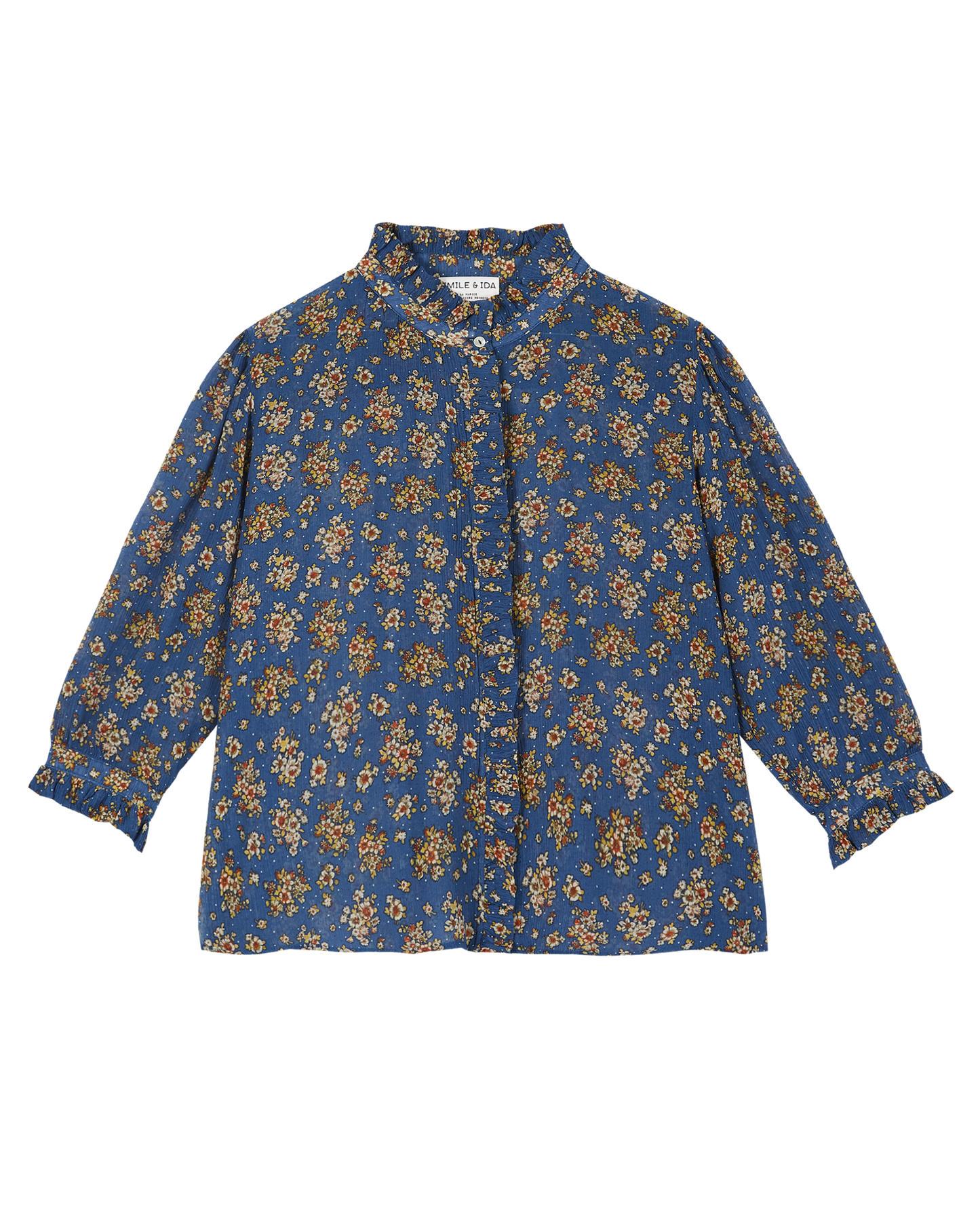Blouse viscose et soie floral bleu