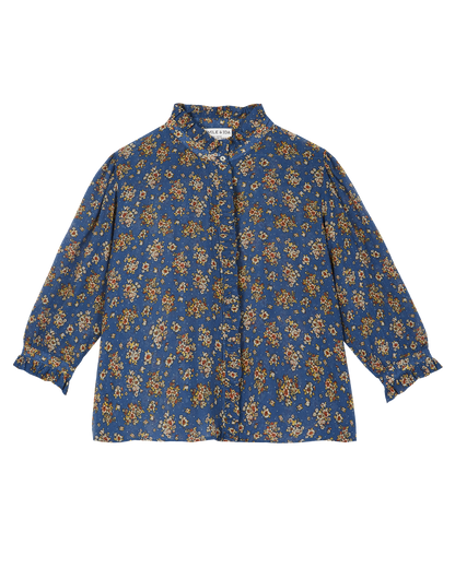 Blouse viscose et soie floral bleu