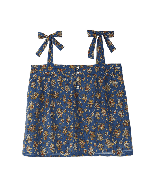 Top viscose et soie floral bleu