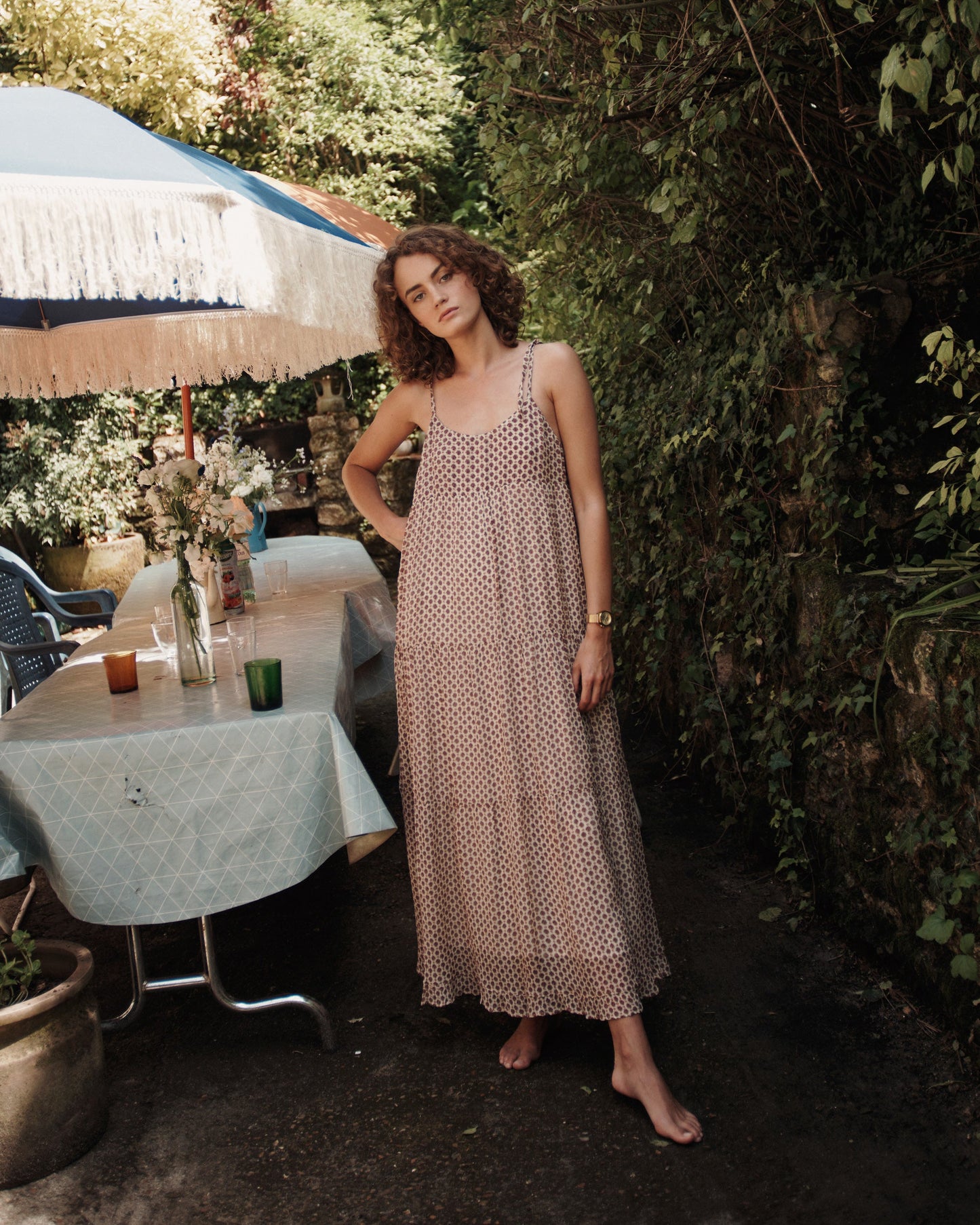 Robe à bretelles viscose et soie plume