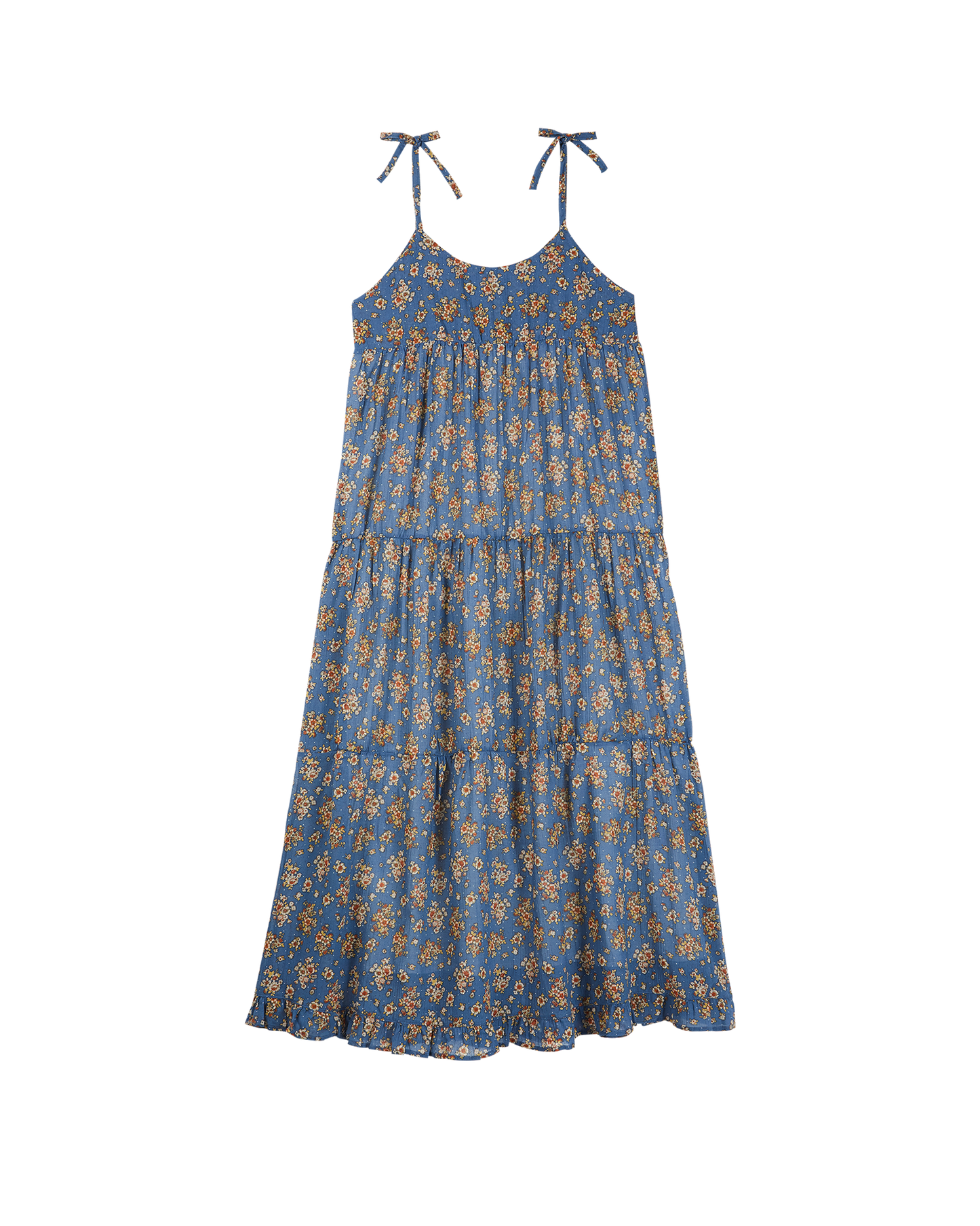 Robe à bretelles viscose et soie floral bleu