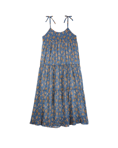 Robe à bretelles viscose et soie floral bleu