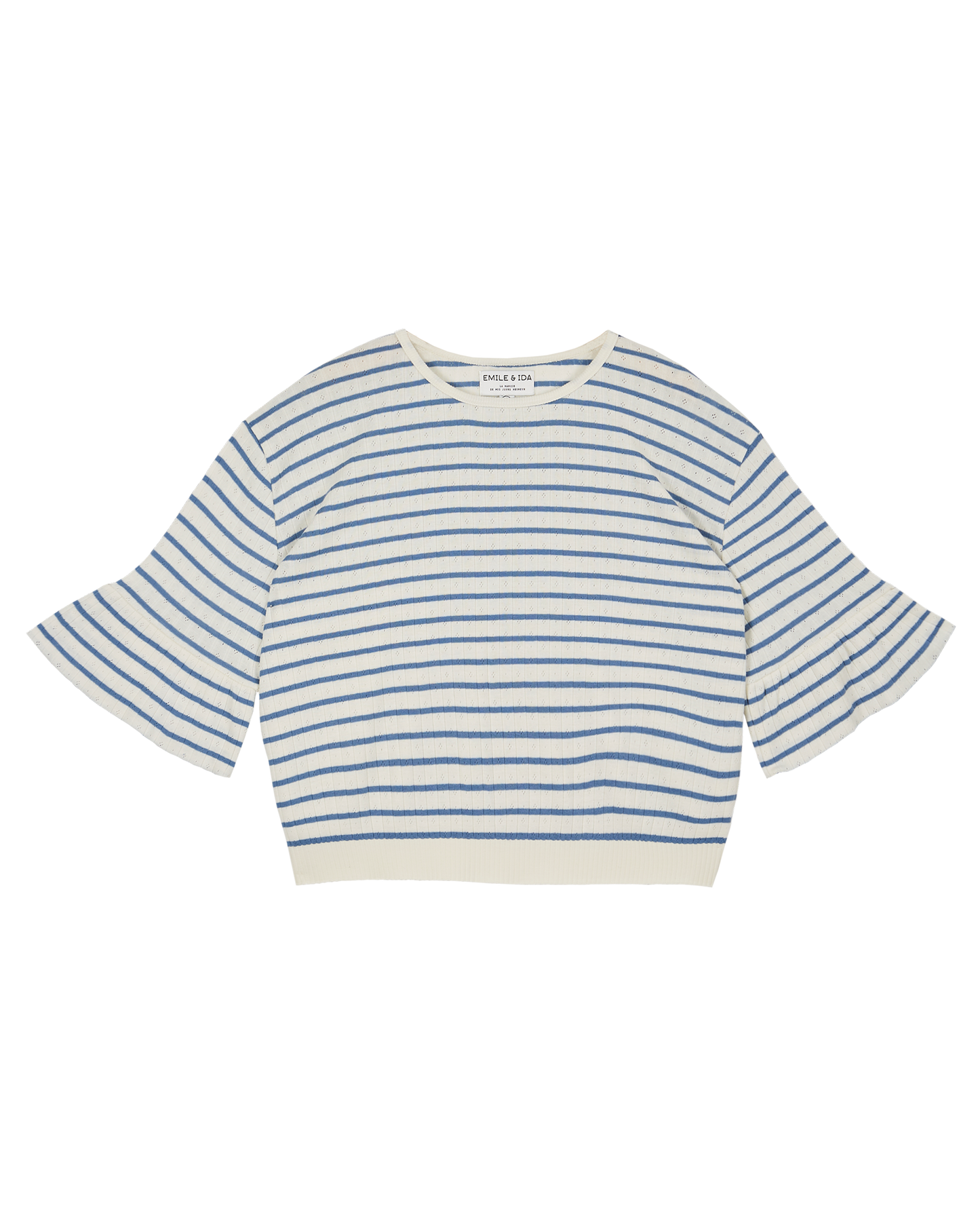 Tee-shirt rayé coton modal bleu et écru