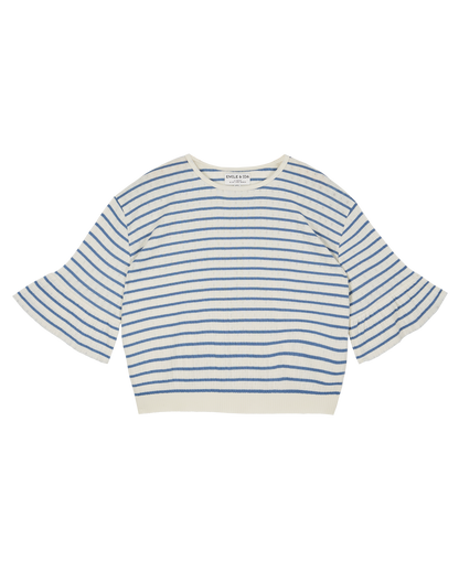 Tee-shirt rayé coton modal bleu et écru