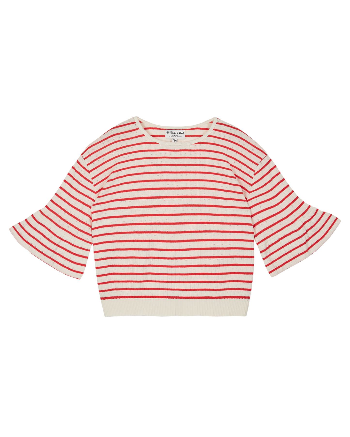 Tee-shirt rayé coton modal rouge et écru