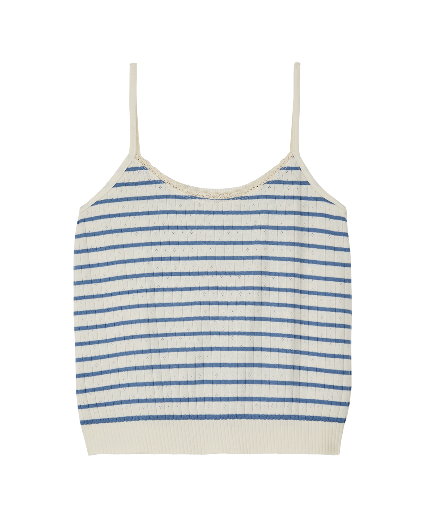 Top rayé coton modal ajouré bleu et écru