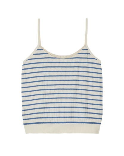 Top rayé coton modal ajouré bleu et écru