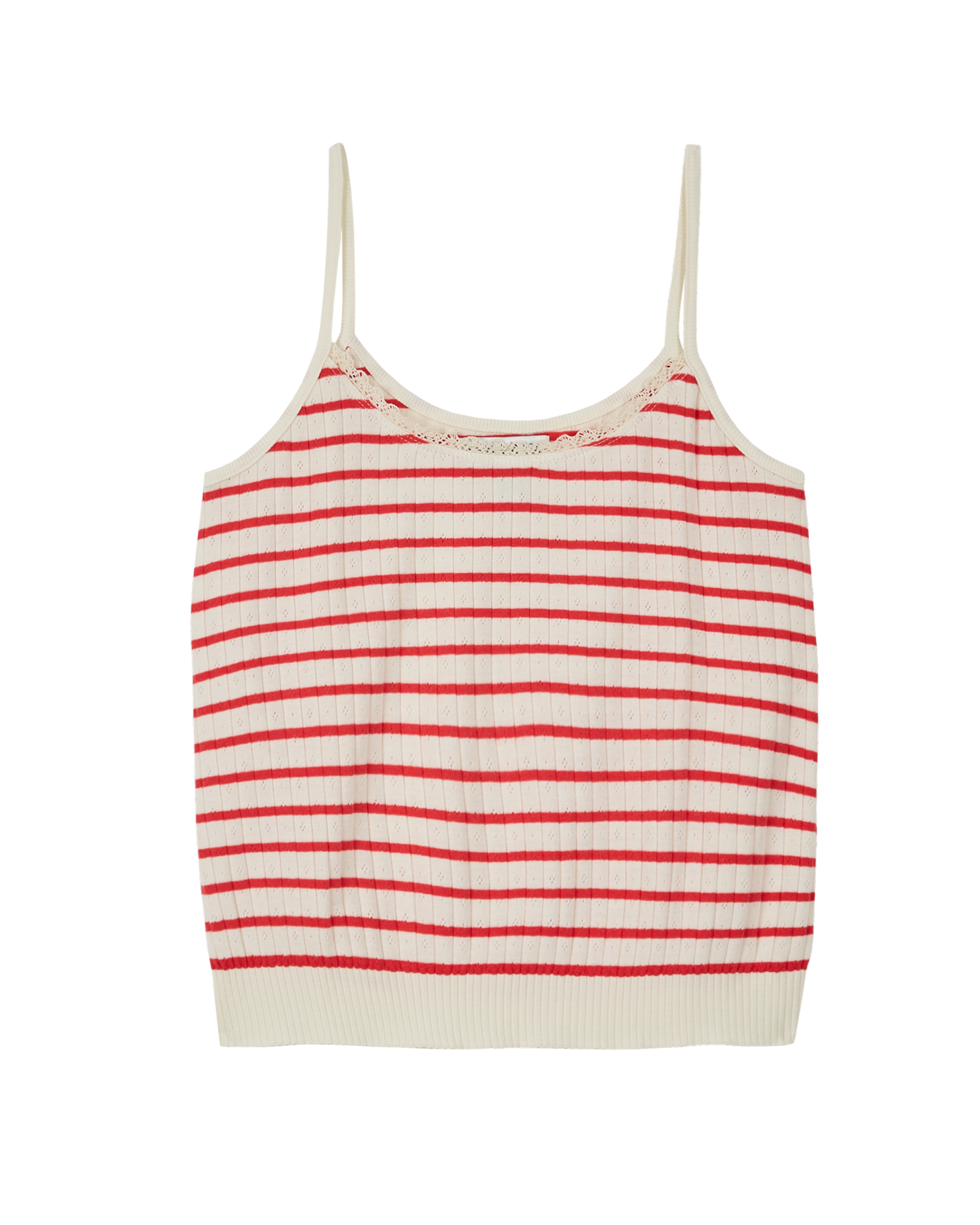 Top rayé coton modal ajouré rouge et écru