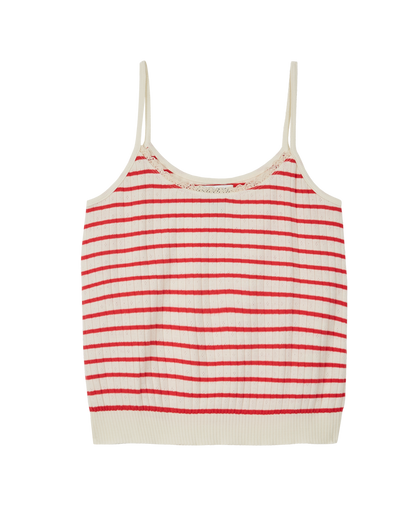 Top rayé coton modal ajouré rouge et écru