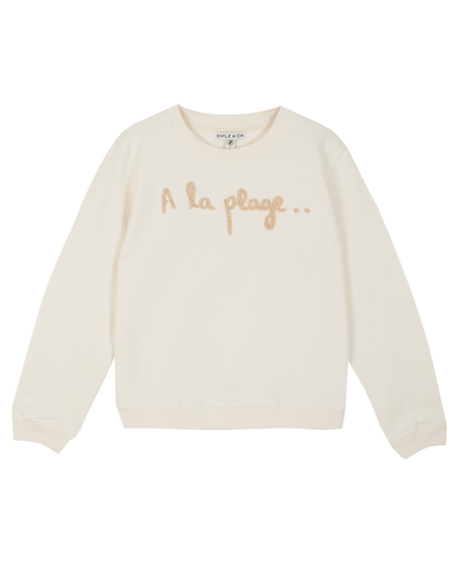 Sweatshirt coton bio "À la plage" écru