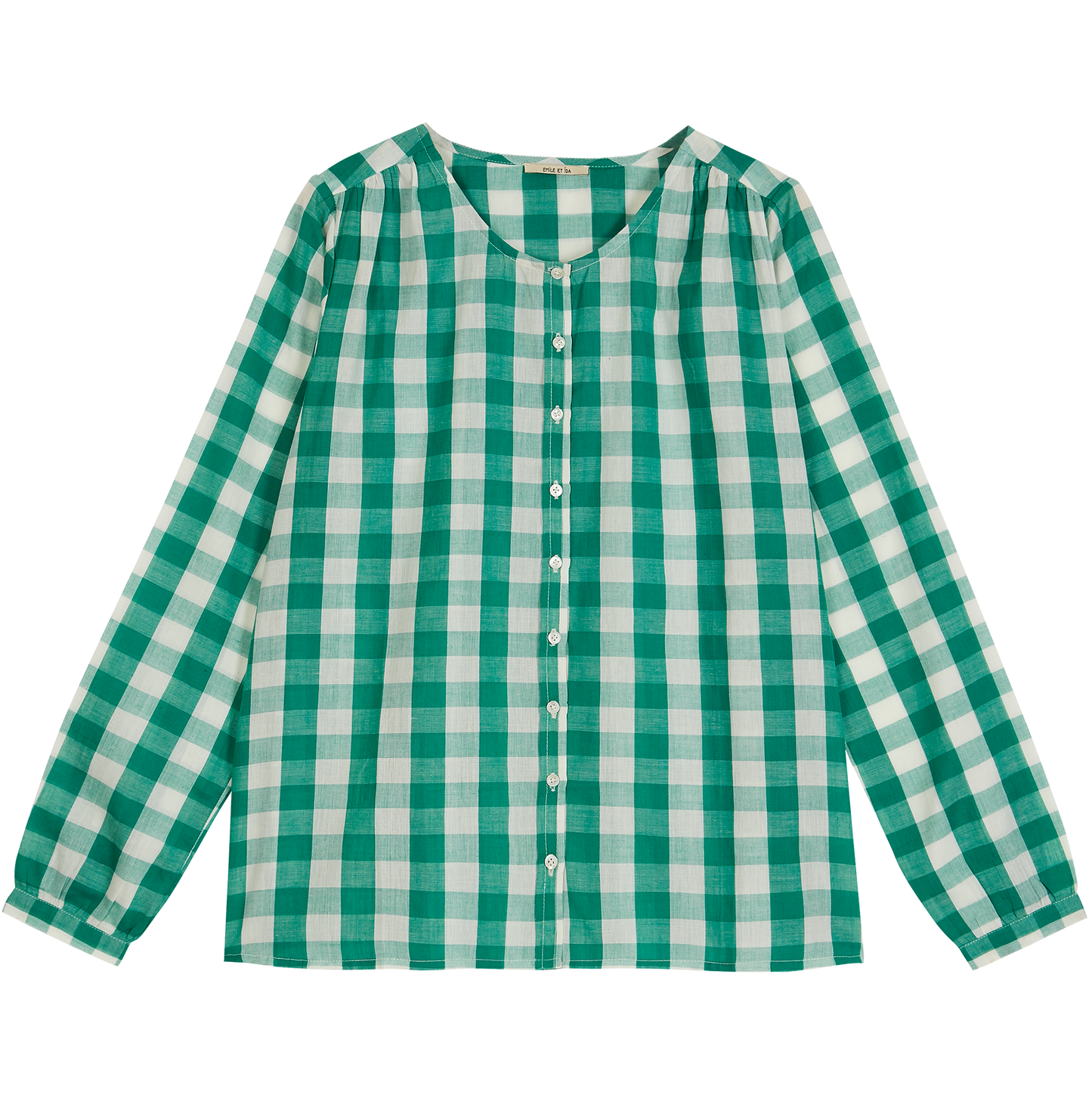 Blouse en coton vichy blanc et vert