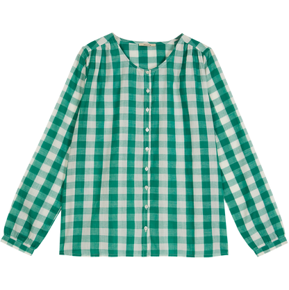 Blouse en coton vichy blanc et vert