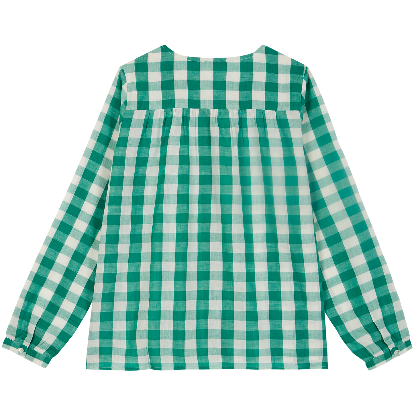Blouse en coton vichy blanc et vert