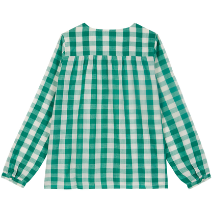 Blouse en coton vichy blanc et vert